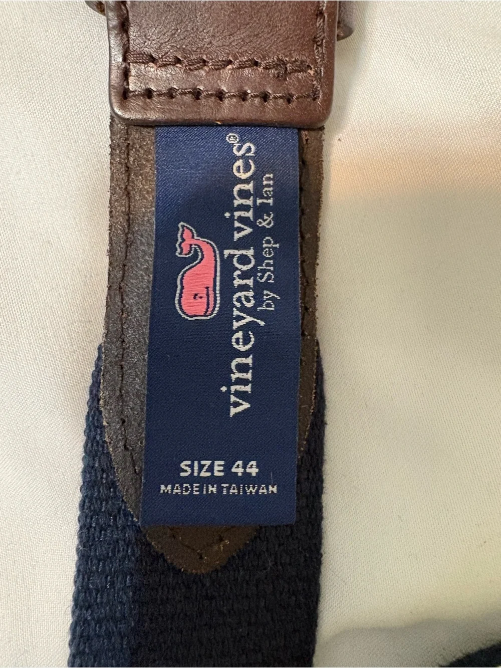 Vineyard Vines Red Woven Belt with Brown Leather Trim
